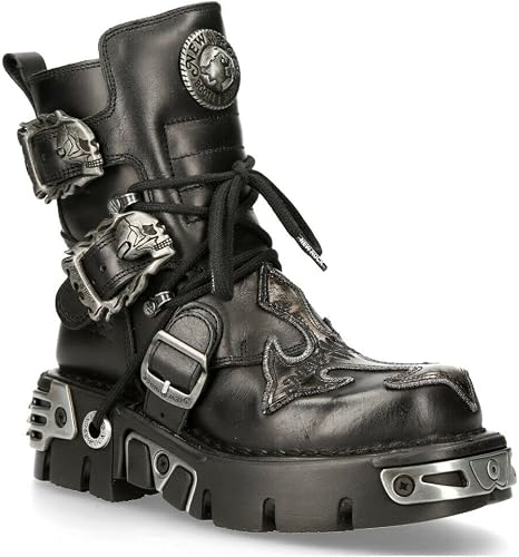 New Rock 407-S1 Argent Croix Boucle Bottines en Cuir Noir Gothique Punk Motard Chaussures de Mode 8 - 1