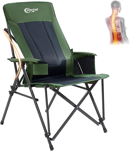 Portal Silla de camping con soporte lumbar para adultos, plegable, portátil, respaldo alto, de gran tamaño, 400 libras