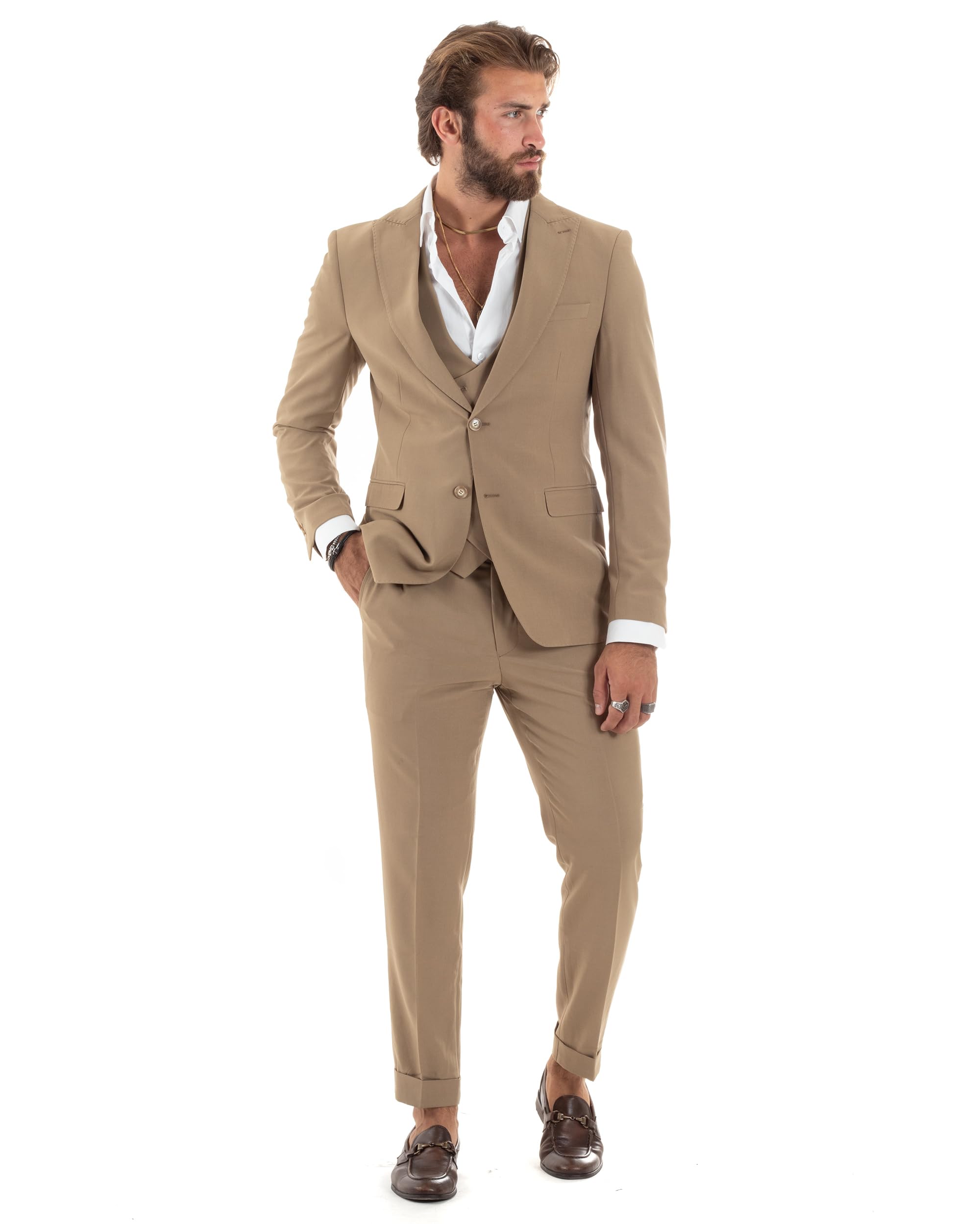 Abito Uomo Monopetto Vestito 3 Pezzi Completo Giacca Pantaloni Panciotto Elegante Sartoriale Vari Colori