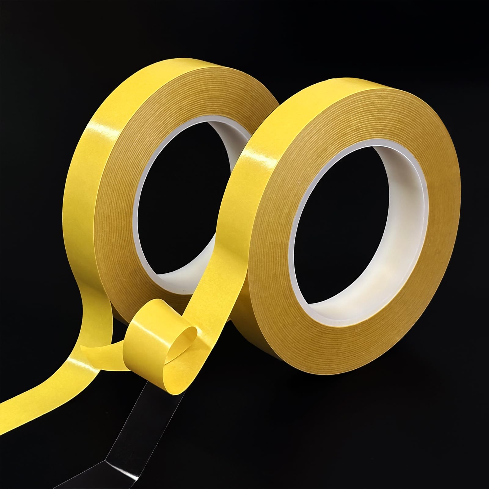 20mm x 50m Ultra Thin Clear Double Sided Tape with Yellow Liner, High Temperature Resistant PET Two Sides Strong Stick Mounting Adhesive Tapes for Fix Wall Decor, Electronics, Metal, Arts Crafts