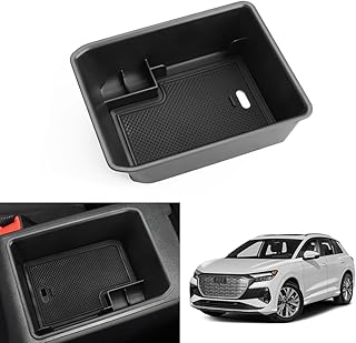 KOLOME Centre Console Storage Box Compatible with Q4 e-tron EV 2021 2022 2023 2024 Armrest Organiser Tray Glove Box Centre Console Multifunctional Storage Box Interior Accessories (Black)