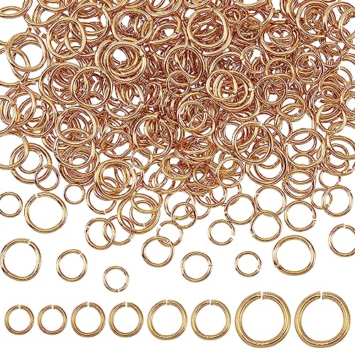 PH PandaHall 400pcs 18K Gold Jump Rings, 4 Sizes Golden Open Jump Rings 4/5/6/8mm Stainless Steel Rings Jewelry Connector Rings Unsoldered O Ring for Bracelets Necklaces Chain Choker DIY Craft Making