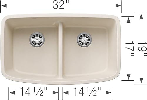 Miniatura 10 de BLANCO, VALEA SILGRANIT 442199 - Fregadero de cocina con doble cuenco bajo montaje y división baja, 32 x 19 pulgadas