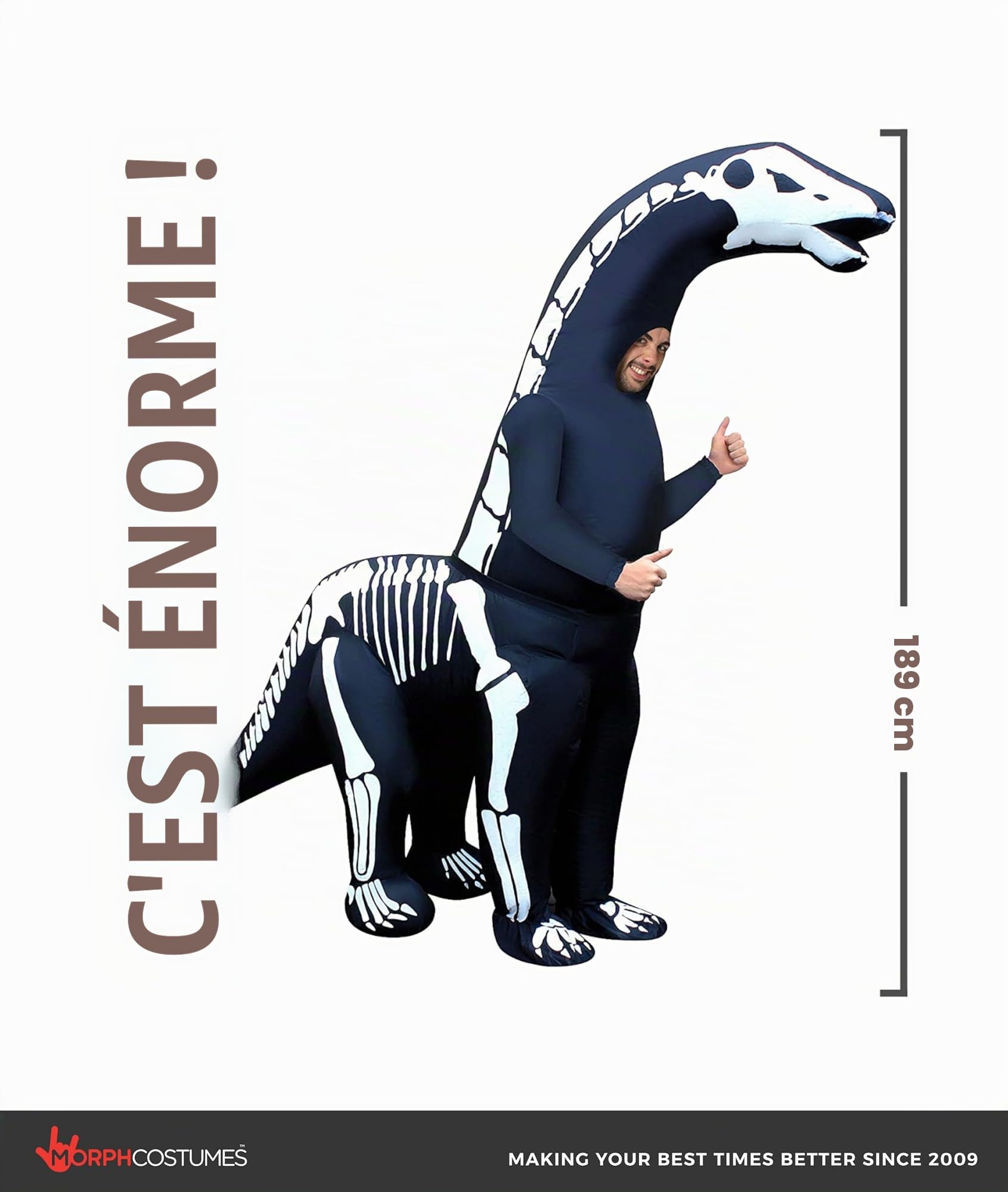 Morph Deguisement Gonflable Dinosaure Adulte, Costume Halloween Noir