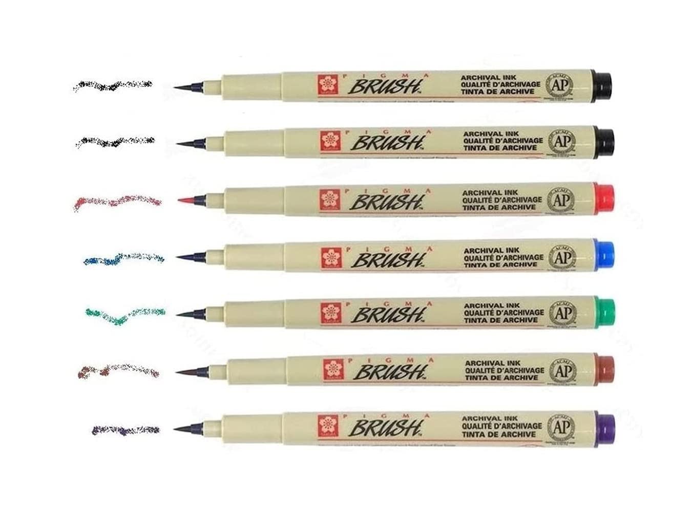 Sakura Pigma Micron – Pigmento de escritura con punta pincel – Sakura Pigma Brush – Juego de 6 colores + 1 negro