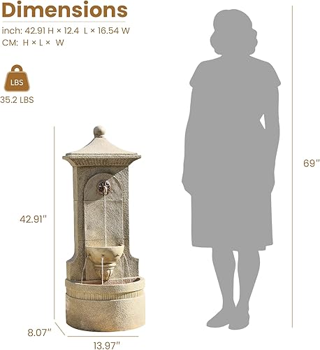 Miniatura 2 de Fuente de pared para exteriores con luces LED, fuente de agua independiente de 42.91 pulgadas de alto, gran función de cascada de patio, resina