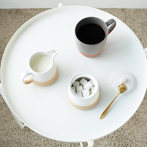 Miniatura 5 de Bosmarlin Juego de azúcar y crema de cerámica, azucarero con tapa y cuchara, juego de 3 piezas con jarra de crema, juego de servir café blanco