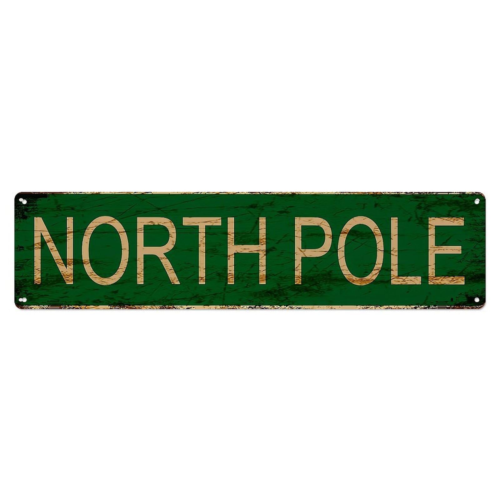 Green Background Wood Texture Text North Pole Metal Tin Sign Plaque