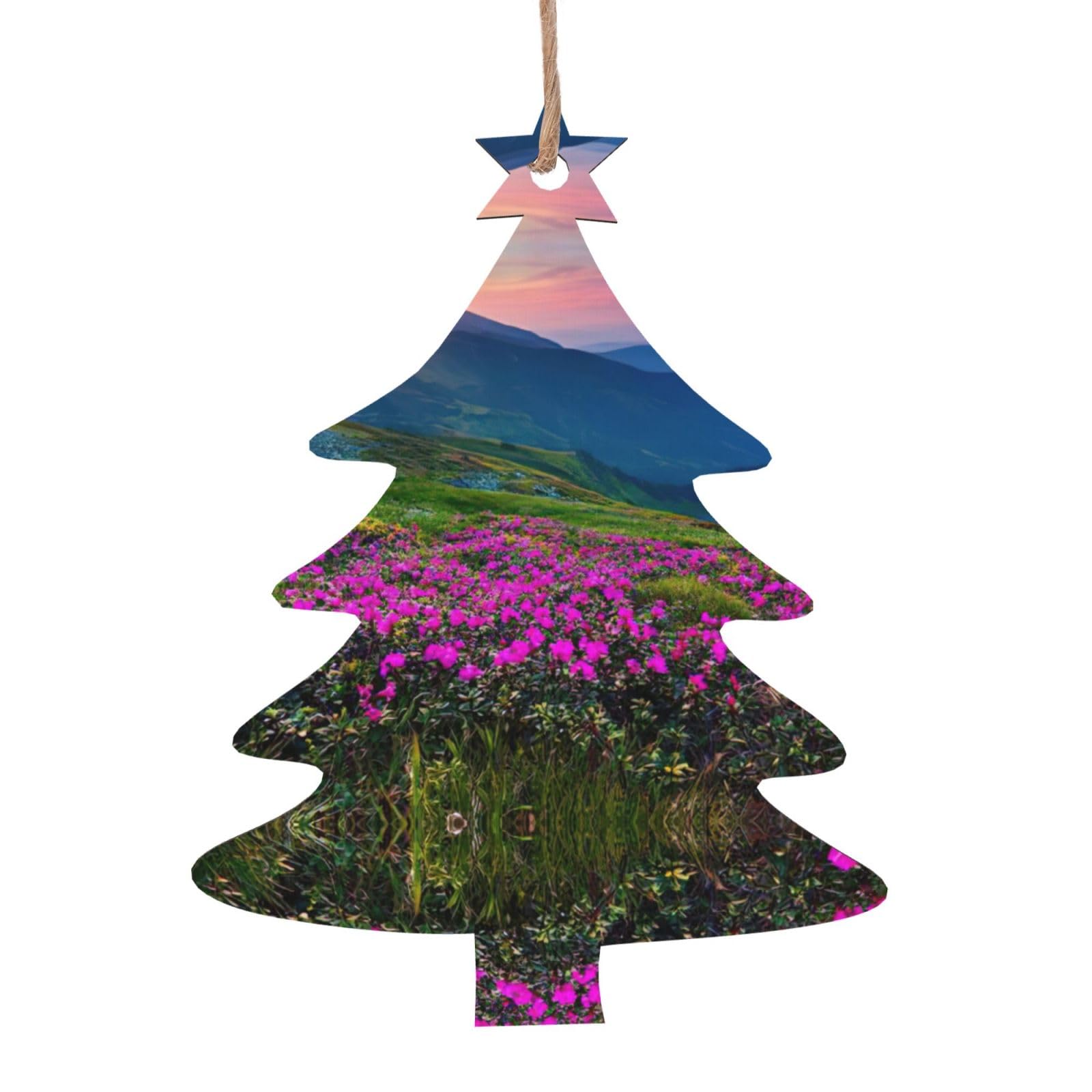 Pendentif en bois pour sapin de Noël et mariage motif fleurs violettes