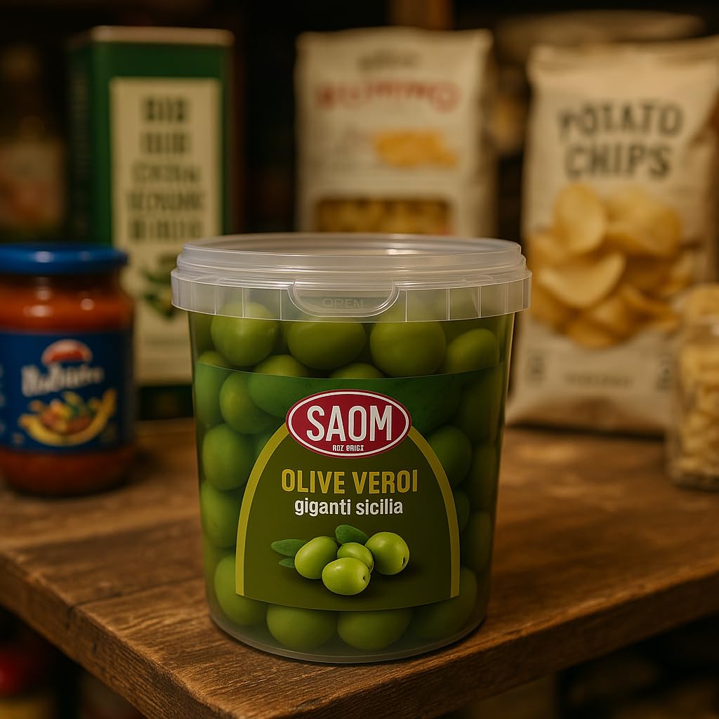 Olive Verdi Nocellara di Sicilia 6x1Kg – Secchiello Richiudibile – Totale 6Kg – Giganti, Carnose e Croccanti – Ideali per Aperitivi, Antipasti e Cucina Mediterranea