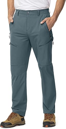 Miniatura 6 de TBMPOY Pantalones de viaje ligeros para hombre, 5 bolsillos con cremallera, elásticos, de secado rápido, pantalones de trabajo tipo cargo, para