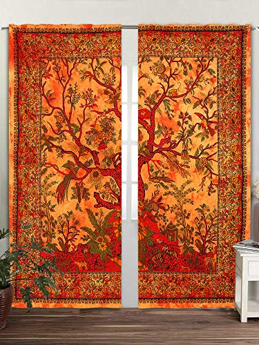 Indian-Shoppers Cenefas de mandala de algodón indio, cortinas hippie para dormitorio, cortinas grandes para colgar en la pared del árbol de la vida, cortinas bohemias reina Cover