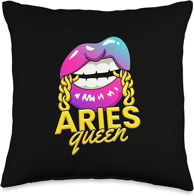 Aesthetic Aries Lip Gifts & Co. Zodiac Star Sign: Aries Queen-Horoscope Throw Pillow, 16x16, Multicolor
