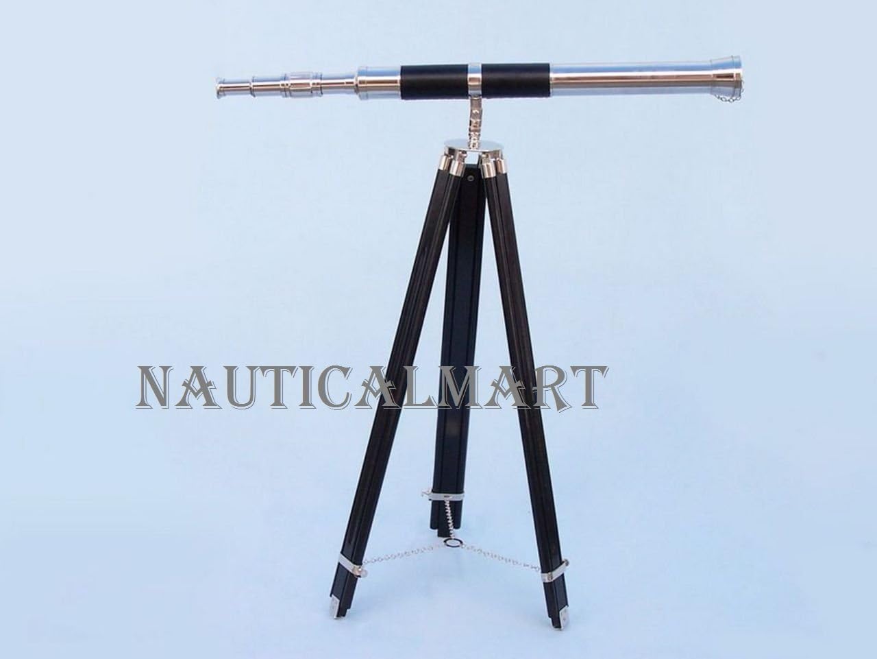 NauticalMart Floor Standing Chrome - Leather Admiral Telescope 60" - Nautical Telescope - Decorative Telescope