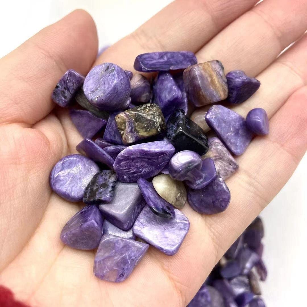 DOUKI Primary Stones and Minerals Home Decoration 100g 9mm-12mm Natural Purple Charoite Crystal Gravels Polishing Stone Chips for Home Decoration Stones Primary Stones and Minerals