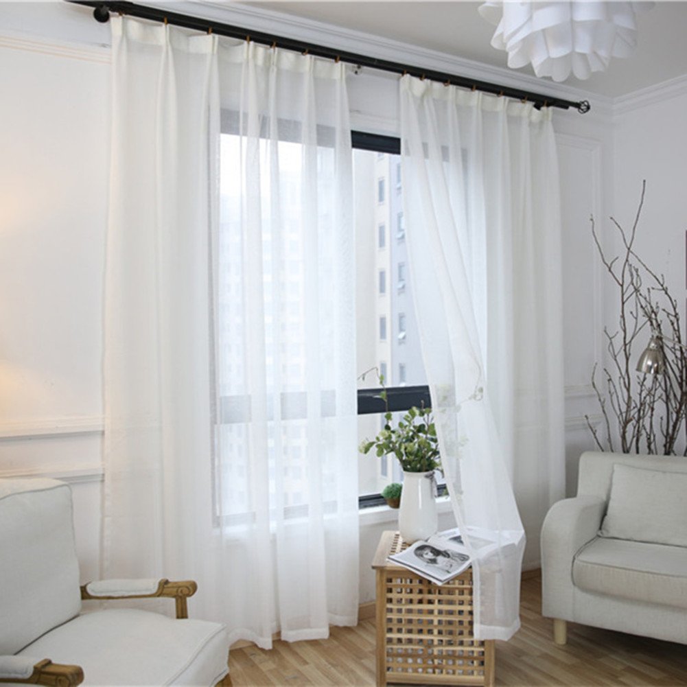 Rideau voilage lin coton blanc 400x265 pour grande fenêtre