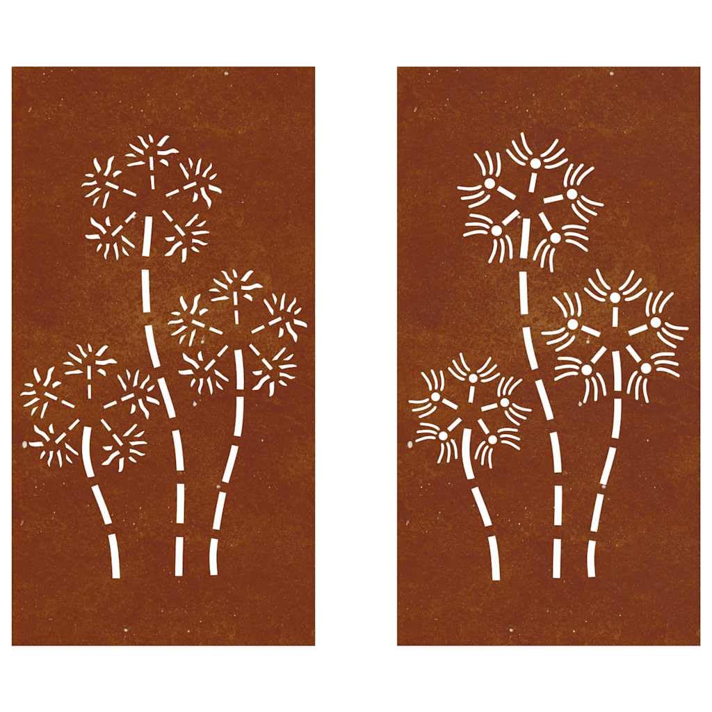 Décorations Murales de Jardin 2 Pièces 105x55 cm Design Fleur | Acier Corten Rouillé | Panneau Métallique Décoration Extérieure pour Mur Clôture Balcon Patio Terrasse