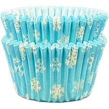 Scrumptious! - Cupcake Cases - Ice Blue Snowflake - 36PC 65GSM 51mm x 38mm Printed Greaseproof Paper Baking Cases - Great for Winter, Festive & Christmas Party Muffins, Cakes and Bakes
