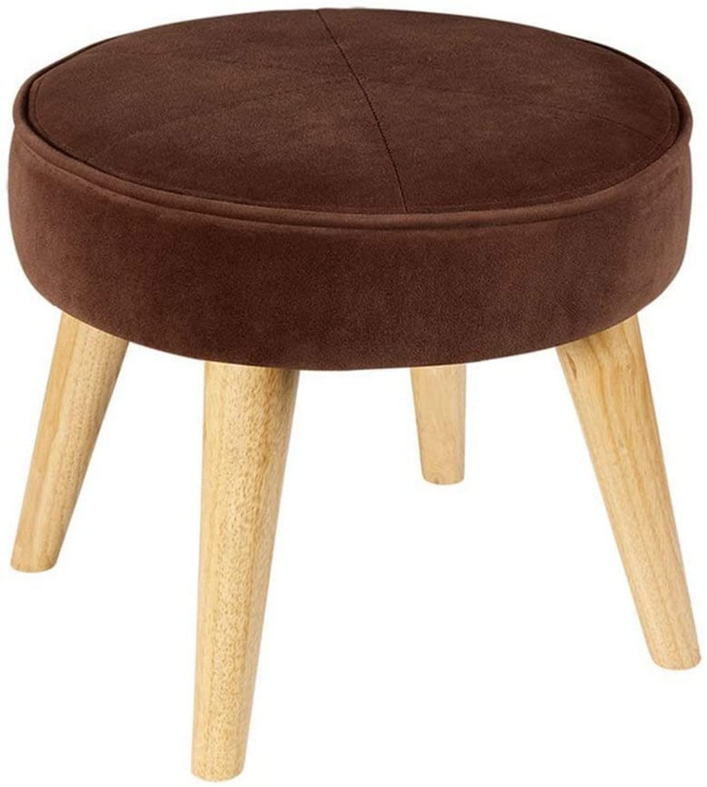 Repose-Pieds en Bois de Chêne avec Pouf Rond en Lin Marron 40x36 cm