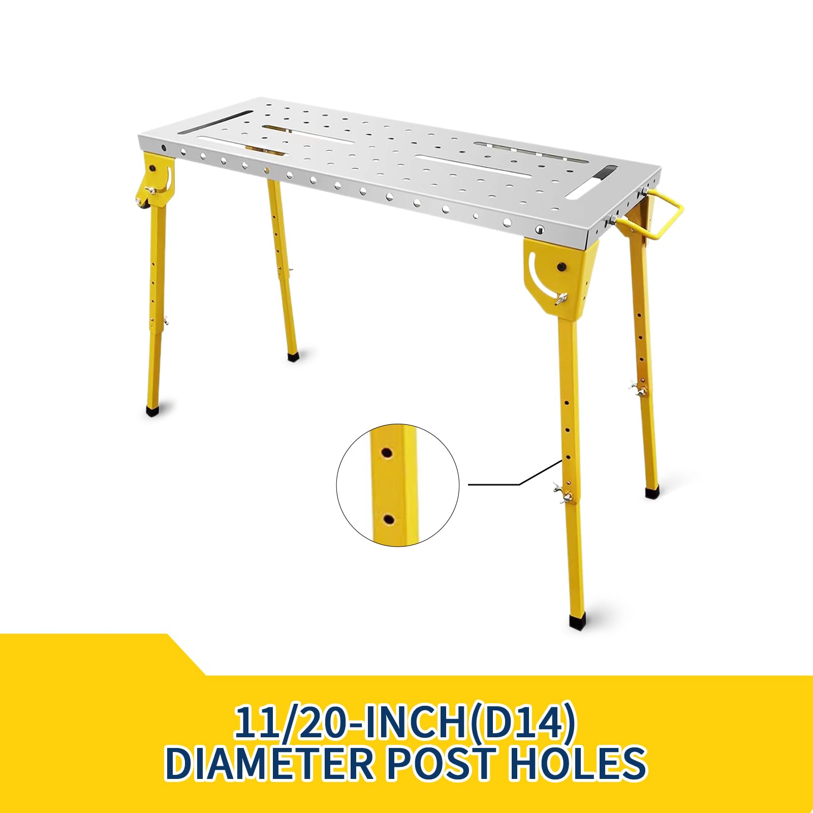 Mesa de Soldadura Plegable de Acero 76 x 51 cm, Banco de Trabajo para Soldar con Capacidad 160 kg, Altura Ajustable, 3 Ángulos Inclinables, con Ranuras y Ruedas