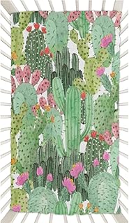 Funny Cactus Flower Crib Sheets for Boys, Girls Machine Washable Soft Cozy Microfiber Fitted Crib Sheet for Standard Crib and Toddler Mattresses Boys Girls 28x52 Inch