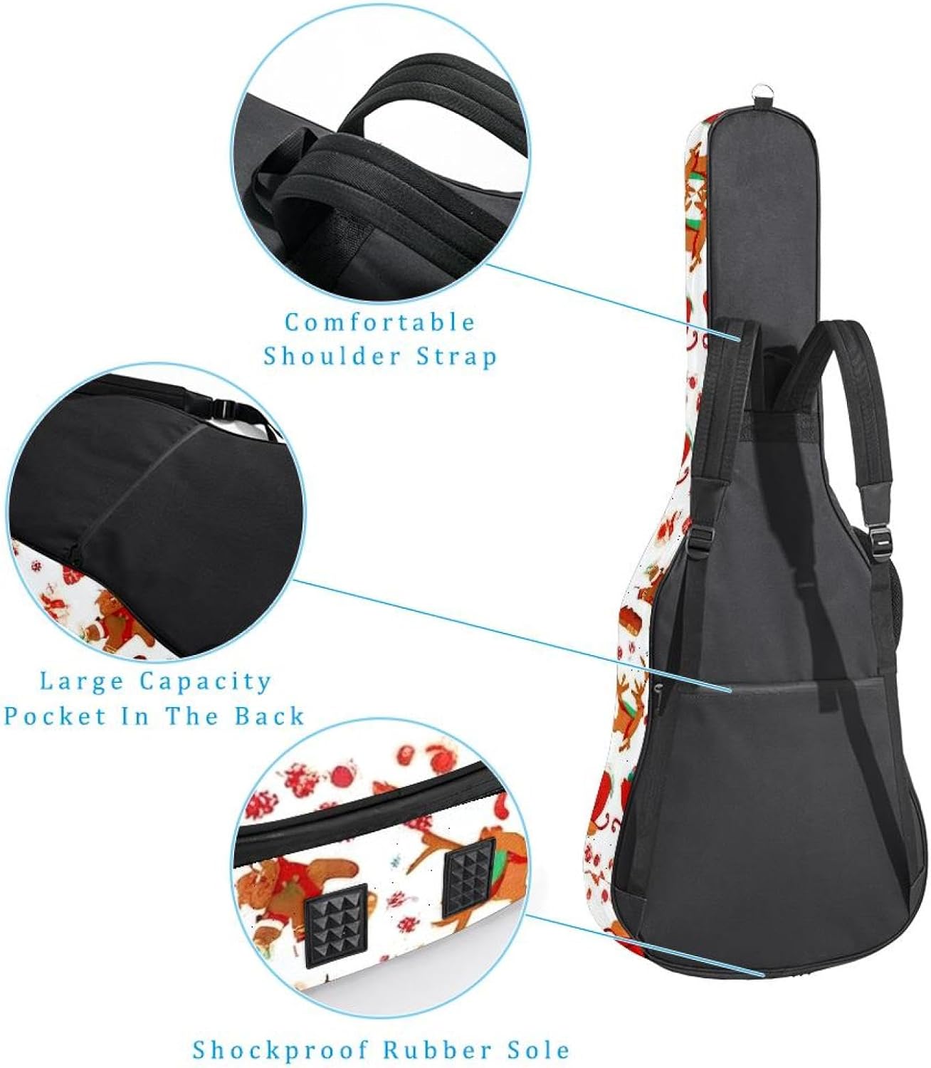 Christmas Elements Guitar Bag 40 41 42 In 2 Pockets Guitar Case Waterproof Guitar Case Resistent Oxford Cloth 0.4 In Extra Thick Sponge Padded for Acoustic Guitar
