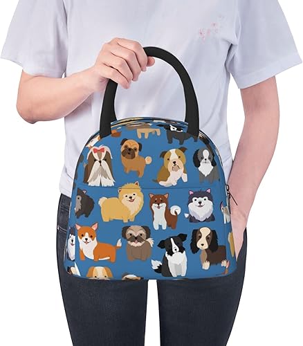 Miniatura 9 de Bolsa de almuerzo de animales con lindos perros, bolsa de mano grande, contenedor reutilizable para mujeres, hombres, escuela, oficina, trabajo, 10 l