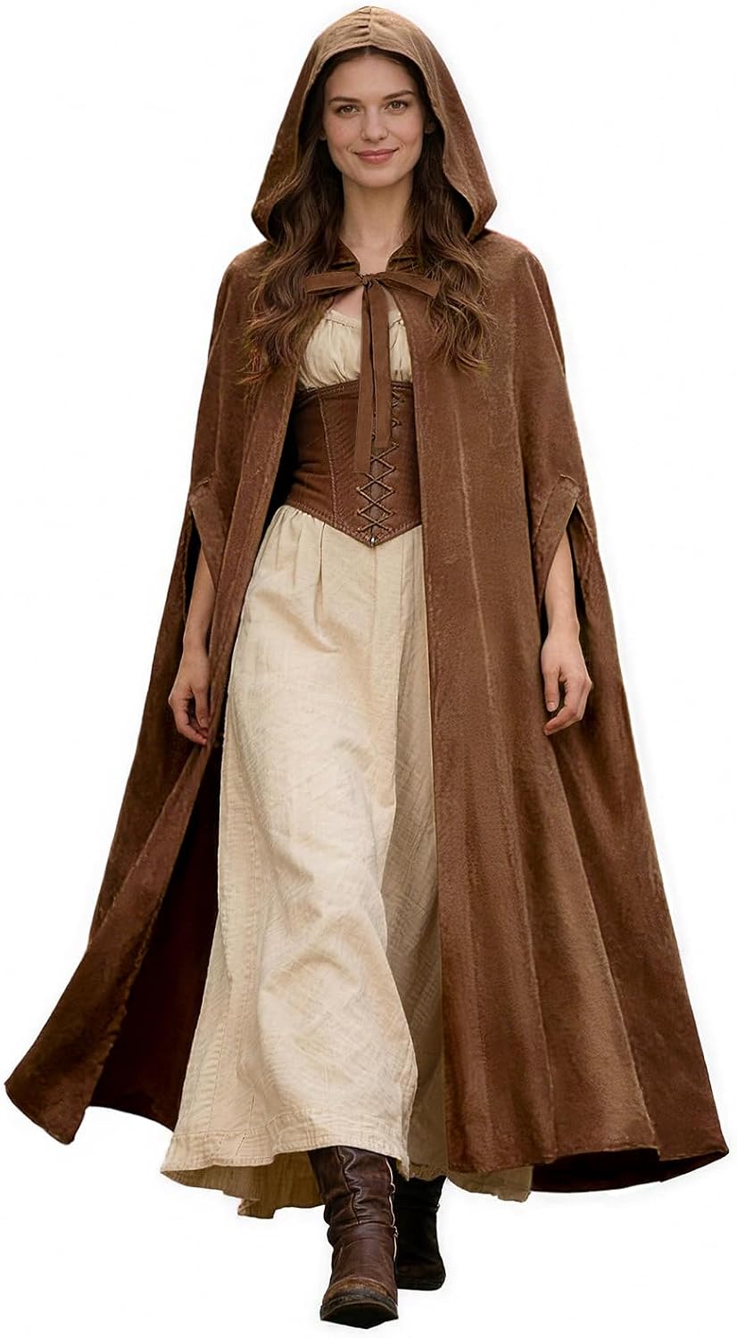 Ultrafun Women Renaissance Hood Cloak Arm Holes Medieval Cape with Hood for Halloween Costumes Cosplay