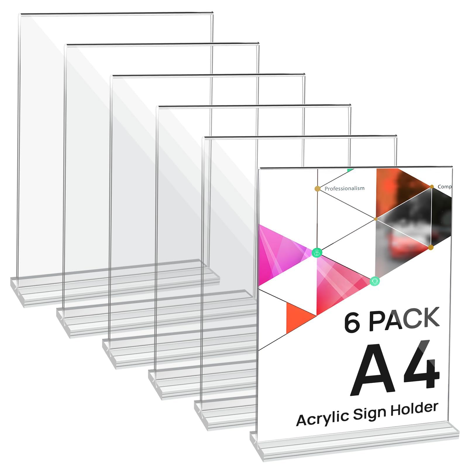 6 Stück Acryl Aufsteller Din Transparent Werbeaufsteller din a4 Tischaufsteller Schildhalter T-Ständer Doppelseitig Preisschilder Aufsteller für Menükarten Prospekte Werbung Restaurant Café Büro