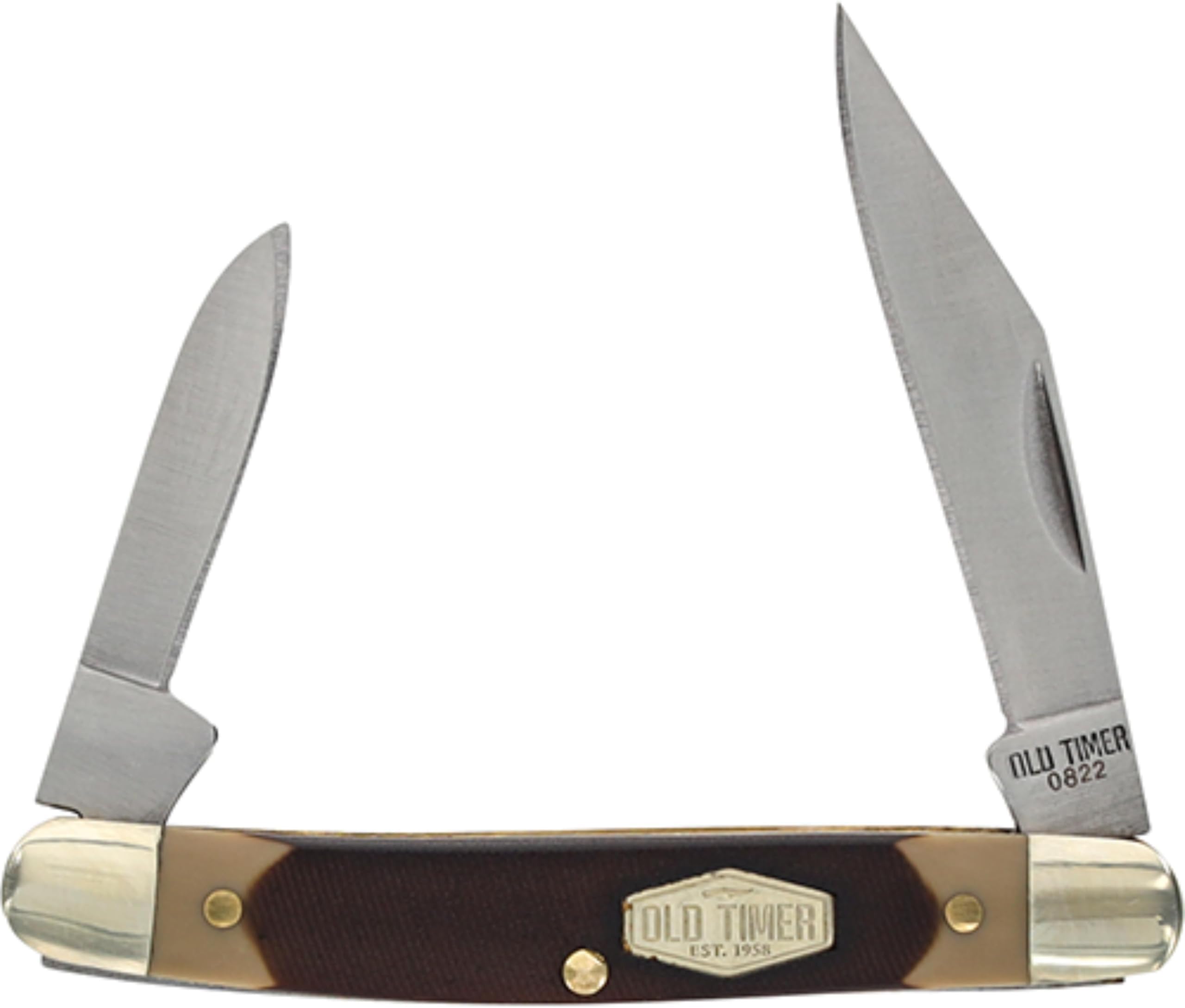 104OT Small Canoe 4.7in Stainless Steel Traditional Folding Pocket Knife with Clip Point and Drop Point Blades, Sawcut Handle, and Convenient Size for EDC, Camping, Hunting, and Outdoors