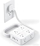Power Bar Surge Protector, 5 Ft Flat Plug Exetnsion Cord with Multiple Outlets, Power Strip with 4 USB Ports(2 USB C), Wall Mount for Home Office College Dorm Room Essentials, ETI Listed, Black