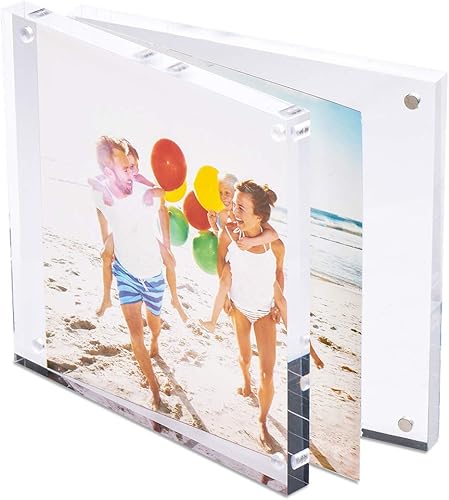 Miniatura 2 de TWING Paquete de 2 portarretratos acrílicos de 4 x 4, imán horizontal de doble cara de 4 x 4 con paño de microfibra, 0.394 + 0.394 pulgadas de