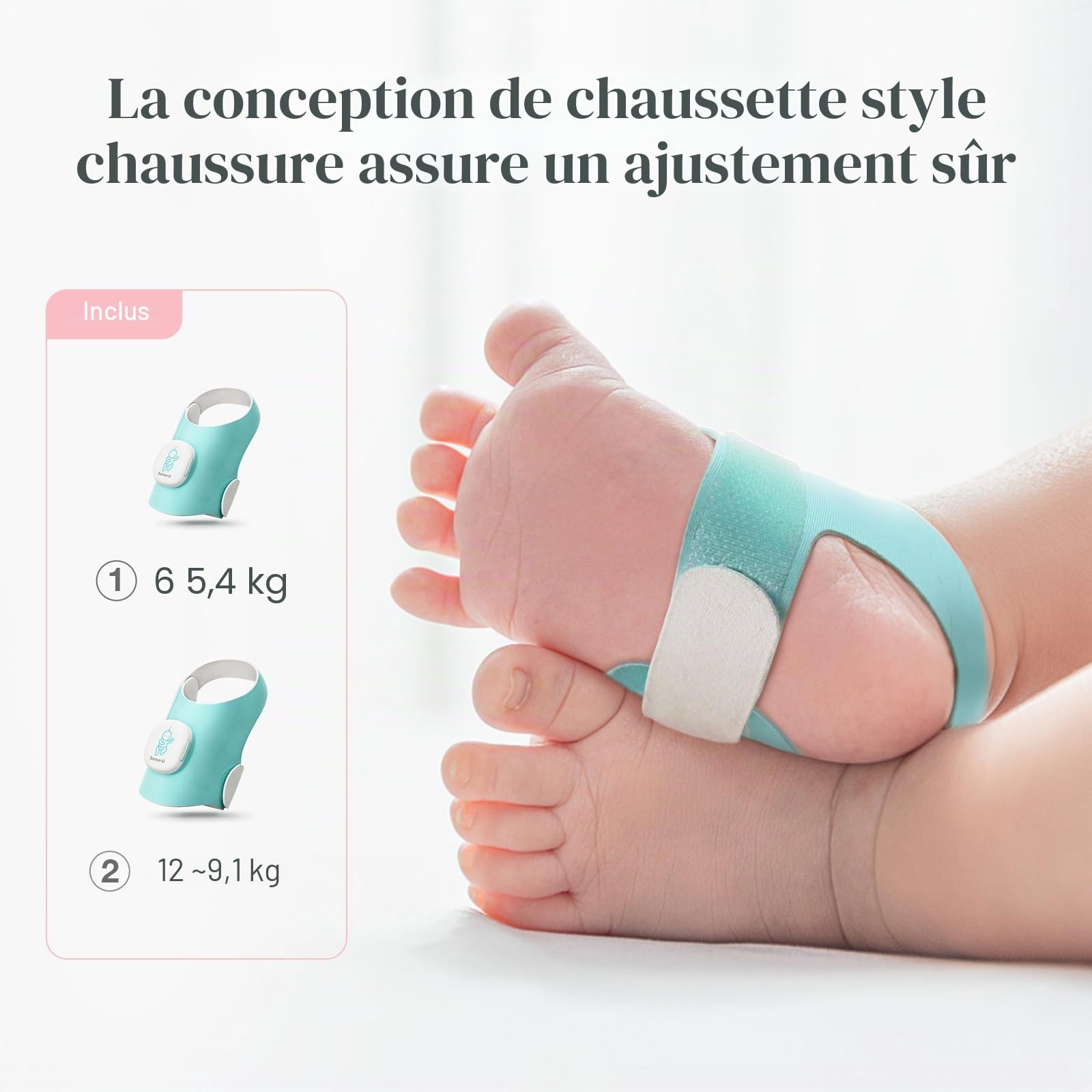 Sense-U Smart Sock Shoe Moniteur de bébé – Suivi de la fréquence cardiaque, des mouvements et du sommeil de bébé, moniteur de pied pour la tranquillité d'esprit