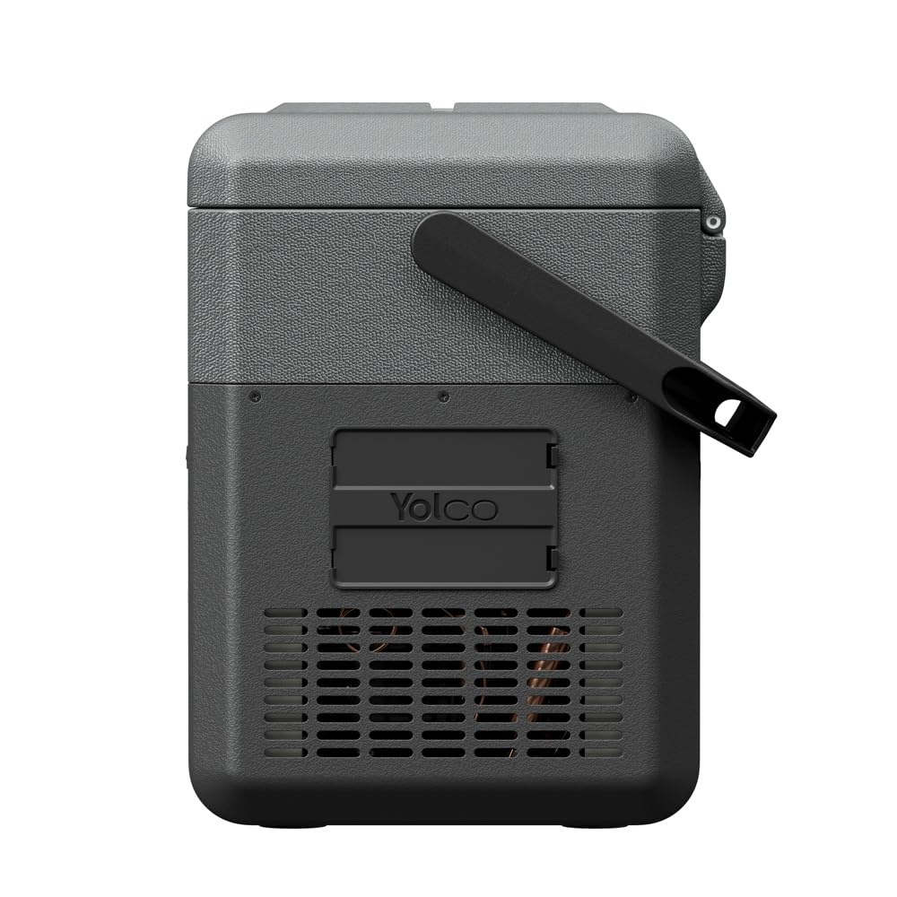 Yolco ET18 Carbon kompresorowa lodówka turystyczna 18 l z akumulatorem SC4B – przenośna lodówka i zamrażarka do -20°C, 12/24 V DC i 230 V, USB, do samochodu, ciężarówki, łodzi, na kemping, szara