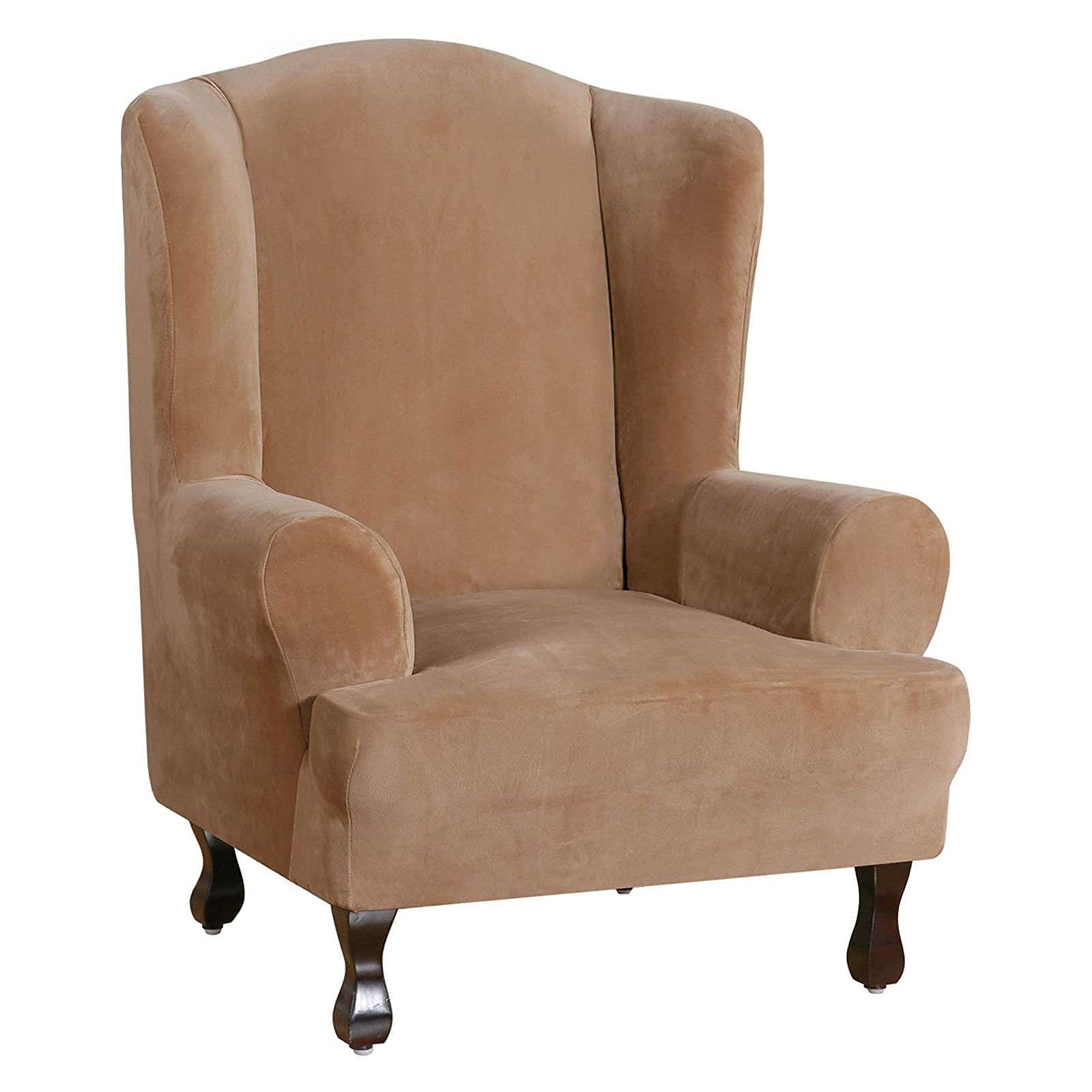 JHLD Stretch Wing Chair Slipcover, Luxury Soft Velvet Wingback Chair Slipcover Washable Quick Set Wingback Chair Cover For Wing Chair-light yellow-Wing Chair
