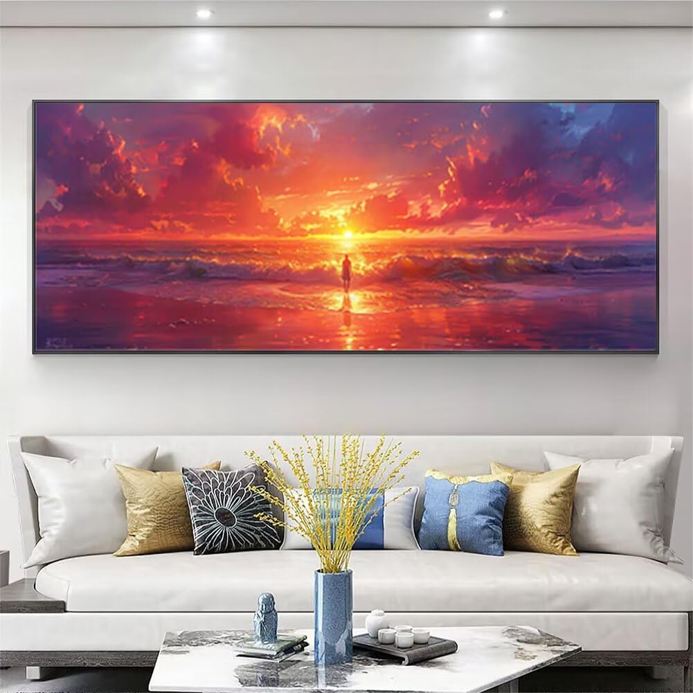150x60cm DIY 5D Diamond Painting Kit Completo per Adulti, 5D Diamond Painting Tramonto Kit, Diamond Painting Oceano Grandi Dimensioni per Adulti, Kit Diamond Painting Natale Decorazioni Casa e Regalo