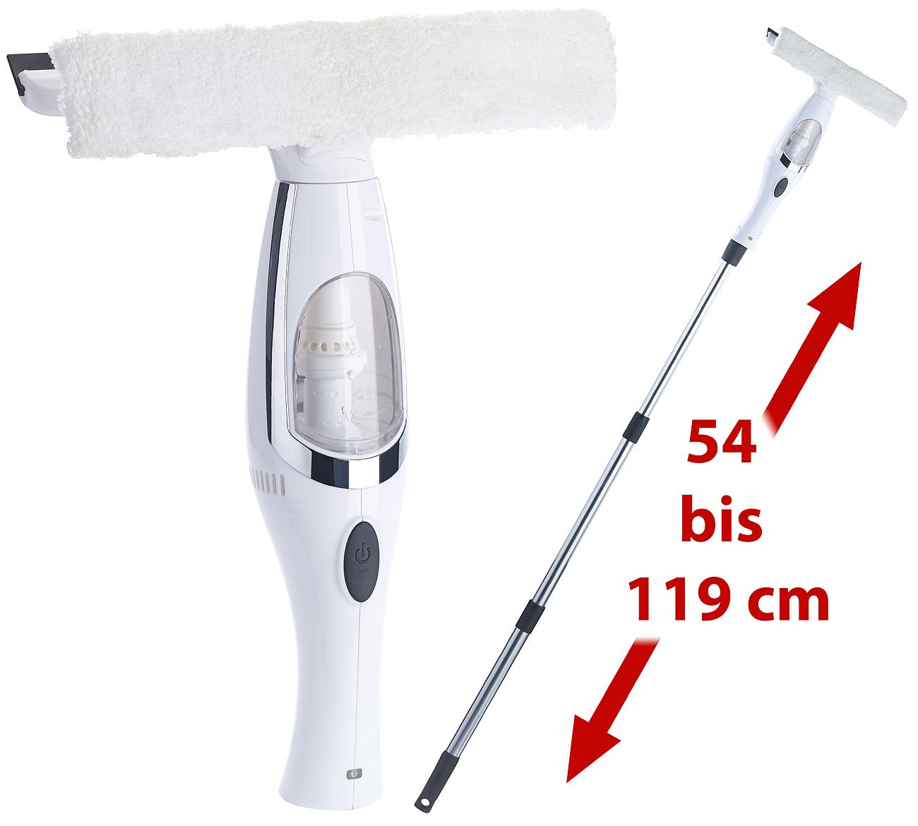 Sichler Haushaltsgeräte Fenstersauger Teleskop: Akku-Fenstersauger-Set mit Teleskopstab (bis 119 cm) & Zubehör (mit Teleskopstange, Fensterreinigung, Spray)