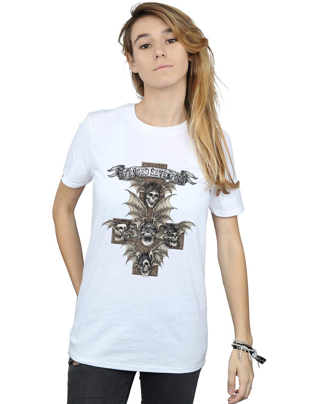 Avenged Sevenfold Women's Hear See Speak Boyfriend Fit T-Shirt White Small