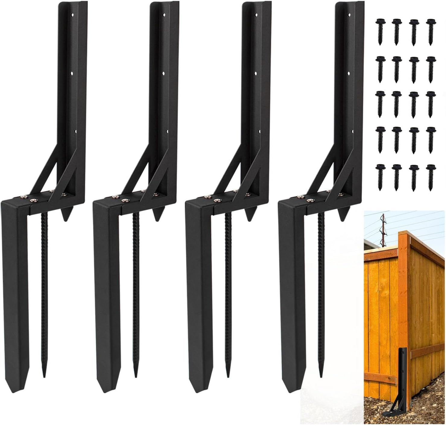 Wpbhk 4PCS Fence Post Repair Kit Heavy Duty Fixer Anchor Ground Spike