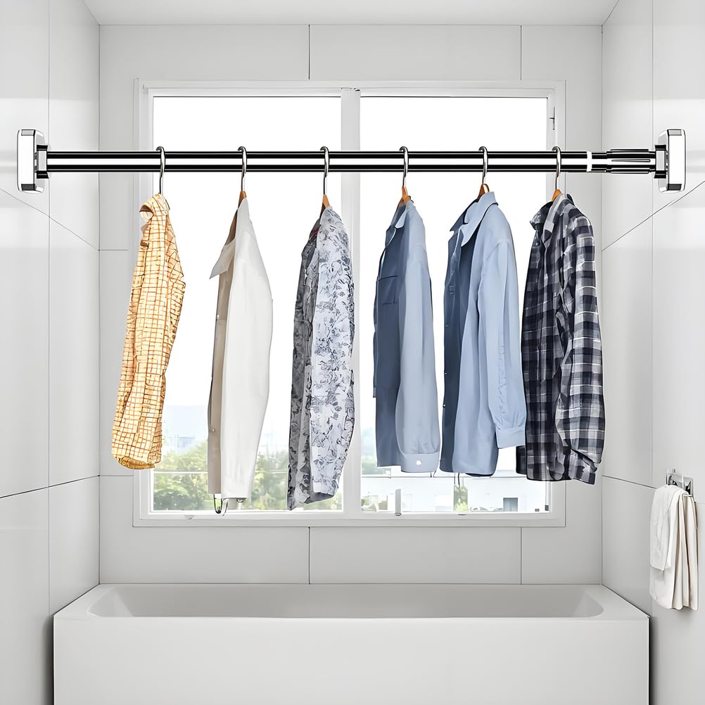 Bastoni per Tende a Pressione Bastone Tenda Estensibile Bacchette Molla Aste Senza Forare Regolabile Balcone Bagno Box Doccia Appendiabiti,Grigio,50ㅡ80cm