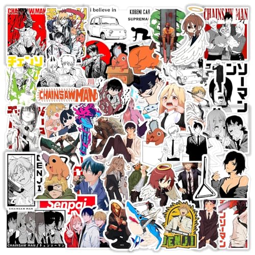 Image of 50+PCS Anime Chainsaw Man Stickers - Waterproof Vinyl Stickers for Laptop, Journal, Mobile, Guitar, Luggage & More | Durable & Residue-Free