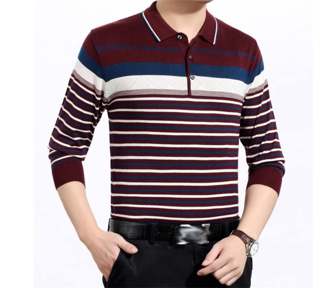 Genérico Polo De Manga Larga A Rayas, Tejido Transpirable Y Suave, Diseño con Cuello, Adecuado para Primavera Y Otoño, con Líneas De Hombros Suaves (A XL)