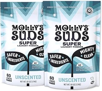 Molly's Suds Unscented Super Powder Detergent | Natural Extra Strength Laundry Soap, Stain Fighting & Safe for Sensitive Skin | Earth Derived Ingredients | 120 Loads Total (2 Pack)
