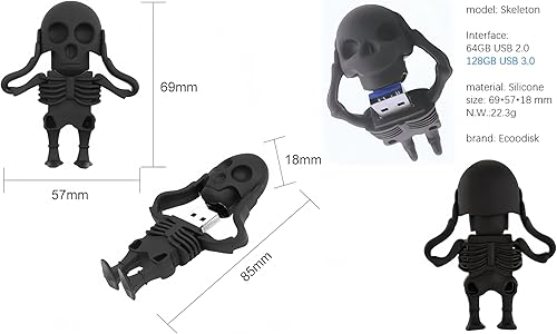 Miniatura 2 de 128GB USB 3.0 Flash Drive Novedad Dibujos Animados Esqueleto Alta Velocidad de Transferencia Pendrive Memory Stick