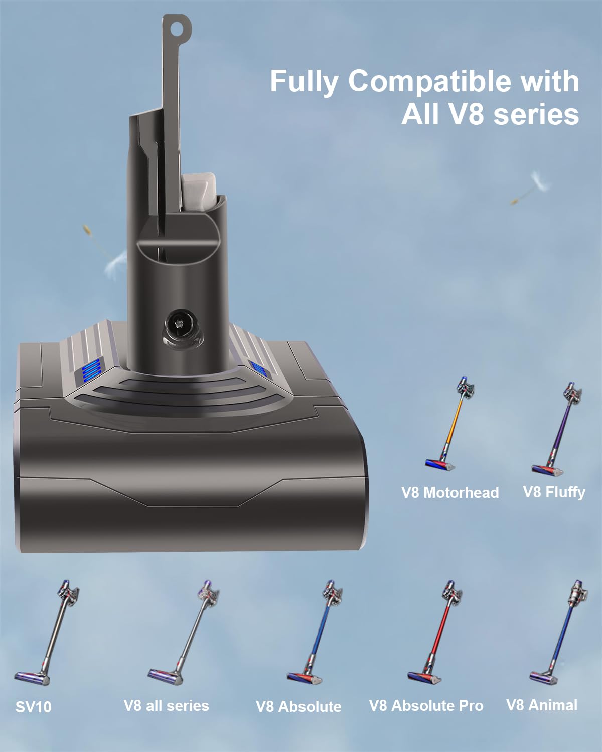 Waitley 6000mAh V8 Akku für Dyson V8 Akku Für Dyson SV10 V8 Absolute Animal Motorhead Fluffy Slim Fluffy Total Clean Extra Handstaubsauger mit 2 Filtern