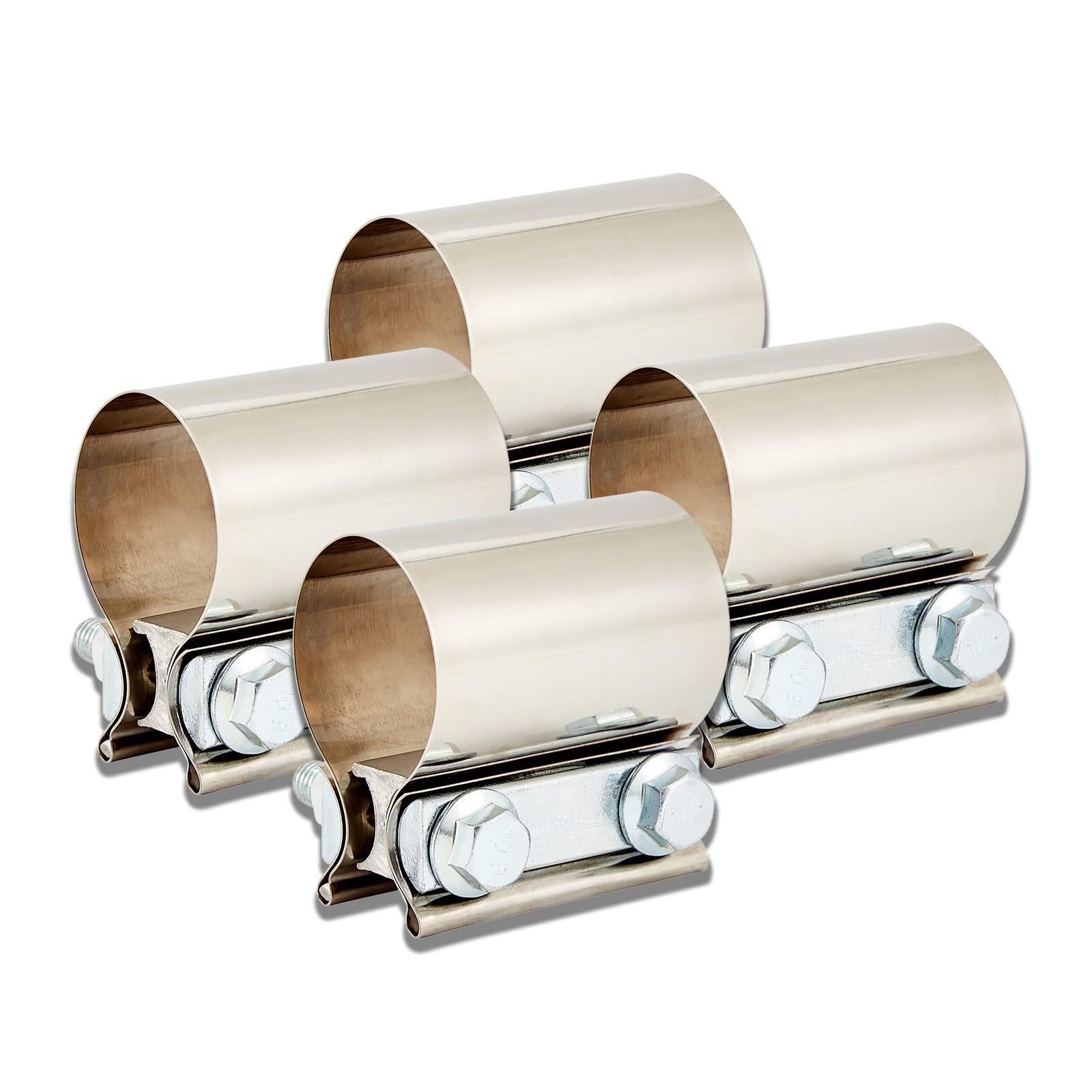 Butt Joint Band Clamps,Exhaust Muffler Clamp Exhaust Pipe Clamps Sleeve Stainless Steel (4, 2'')