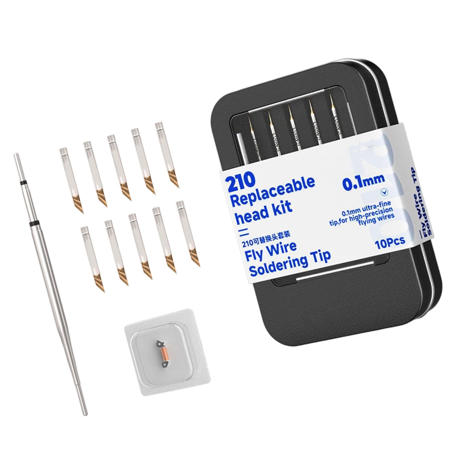 Kaeltsyn A 0.1Mm C210 Soldering Head Set For Fly Wire Work, 10 Replaceable Fine Point Heads With Heat Insert For Phone Board Service Phone Board Service Soldering Head Set