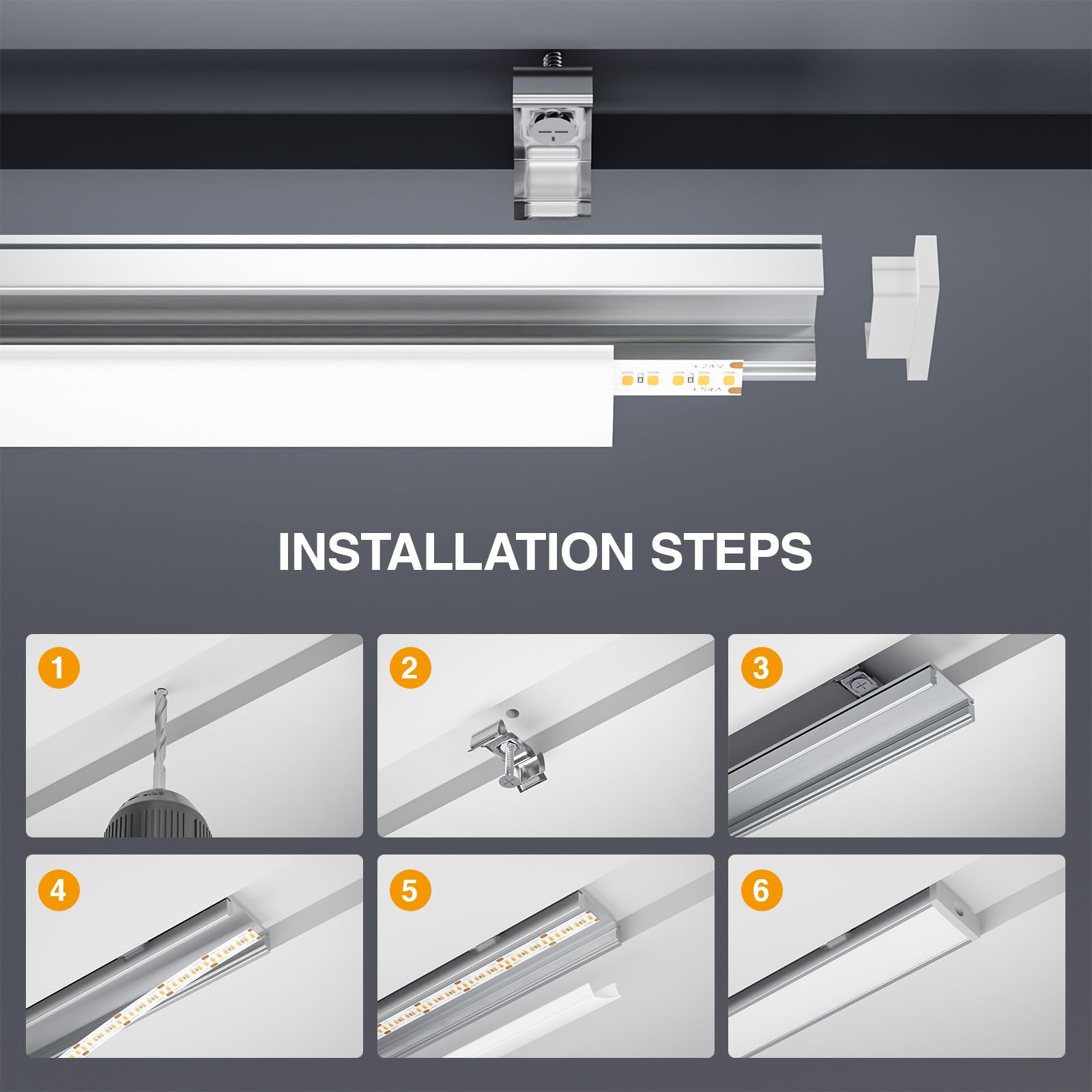 10 × LED Schiene 2m U-Form Aluprofil mit weißer Abdeckung,Endkappen & Montageclips Alu Leiste für Lichtstreifen bis 12mm Led Schiene Kanäle Leiste Diffusor unterputzprofil