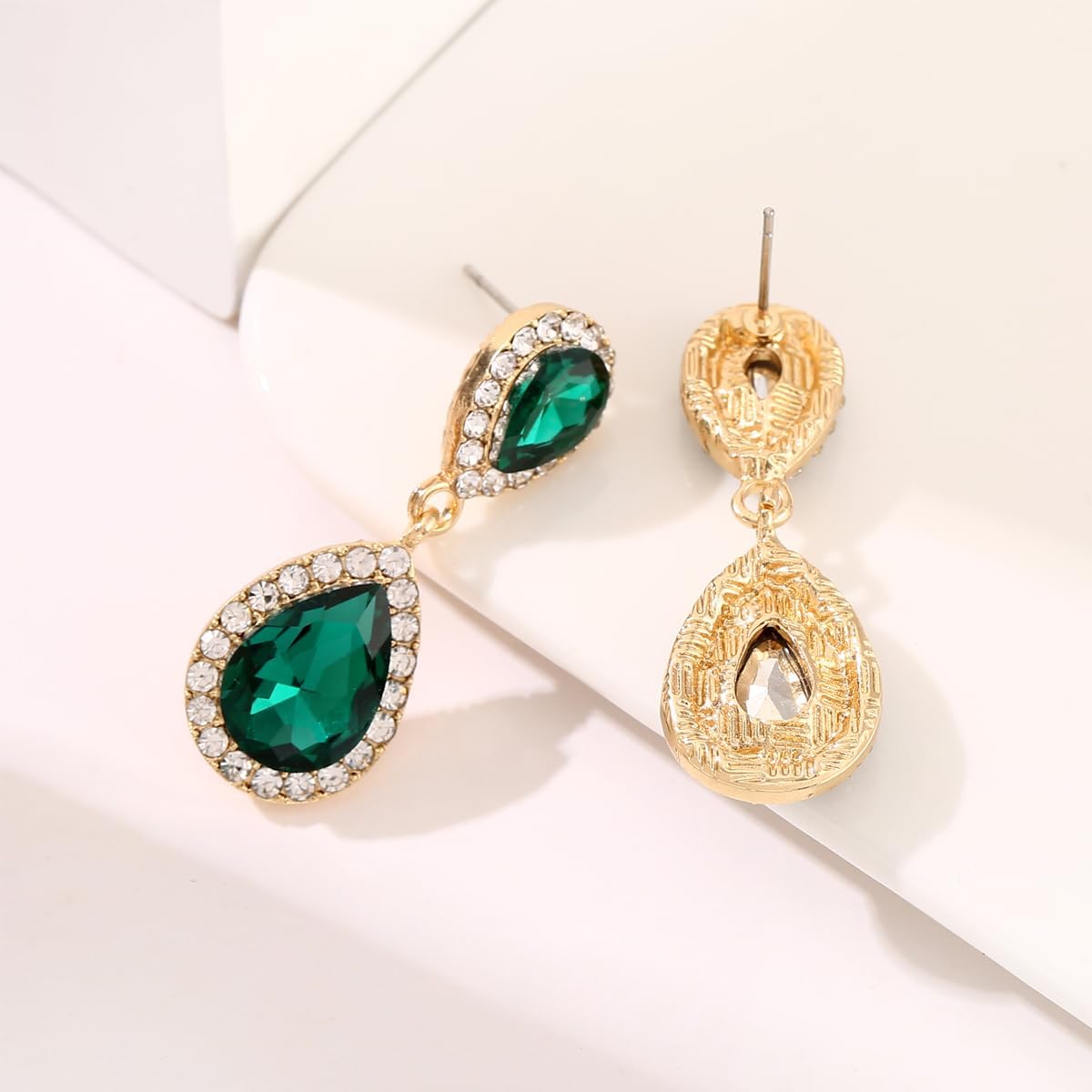 Vintage Rhinestone Teardrop Dangle Earrings Sparkle Crystal Bridal Earrings for Brides Bridesmaides Statement Drop Earrings for Women Wedding Formal Prom - Image 4