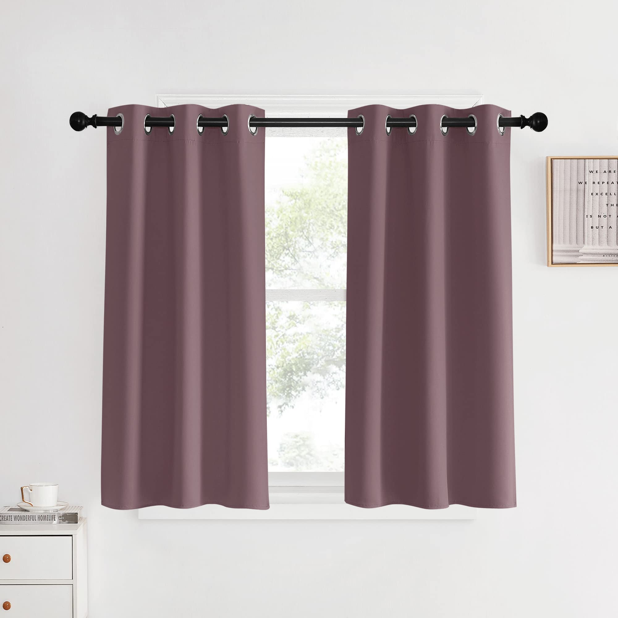 NICETOWN Room Darkening Short Curtain Panels for Cafe, Dry Rose, 2 Panels, W34 x L40 -inch, Thermal Insulated Grommet Room Darkening Draperies/Drapes for Window